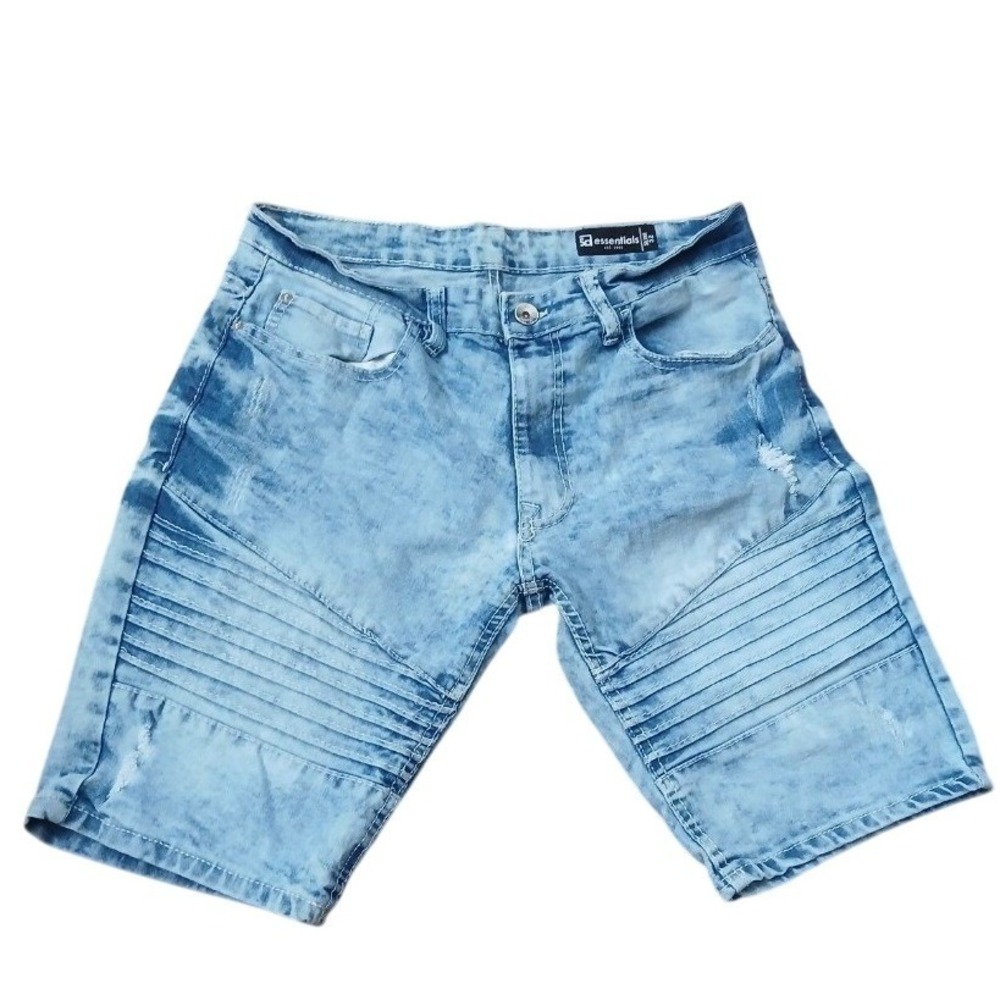 Denim Shorts Light Blue Acid‎ Wash Slim Fit Distressed